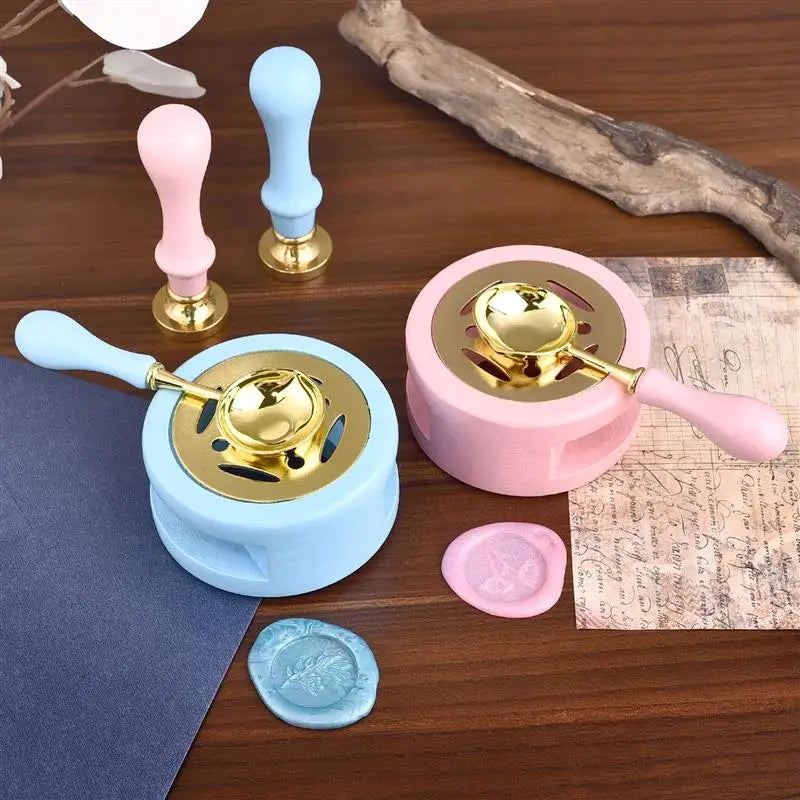 Juego de sellos de lacre de 2/3 piezas, horno de fusión de lacre de madera maciza con cuchara, 1 Juego de calentador de cera, olla de lacre, calentador de varilla de lacre