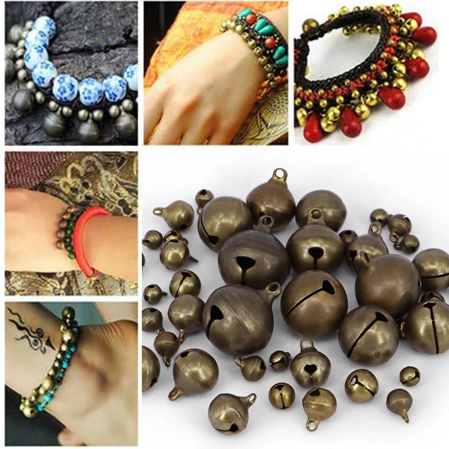 Campanas de bronce pequeñas de cobre, cuentas sueltas, accesorios para hacer a mano, joyería