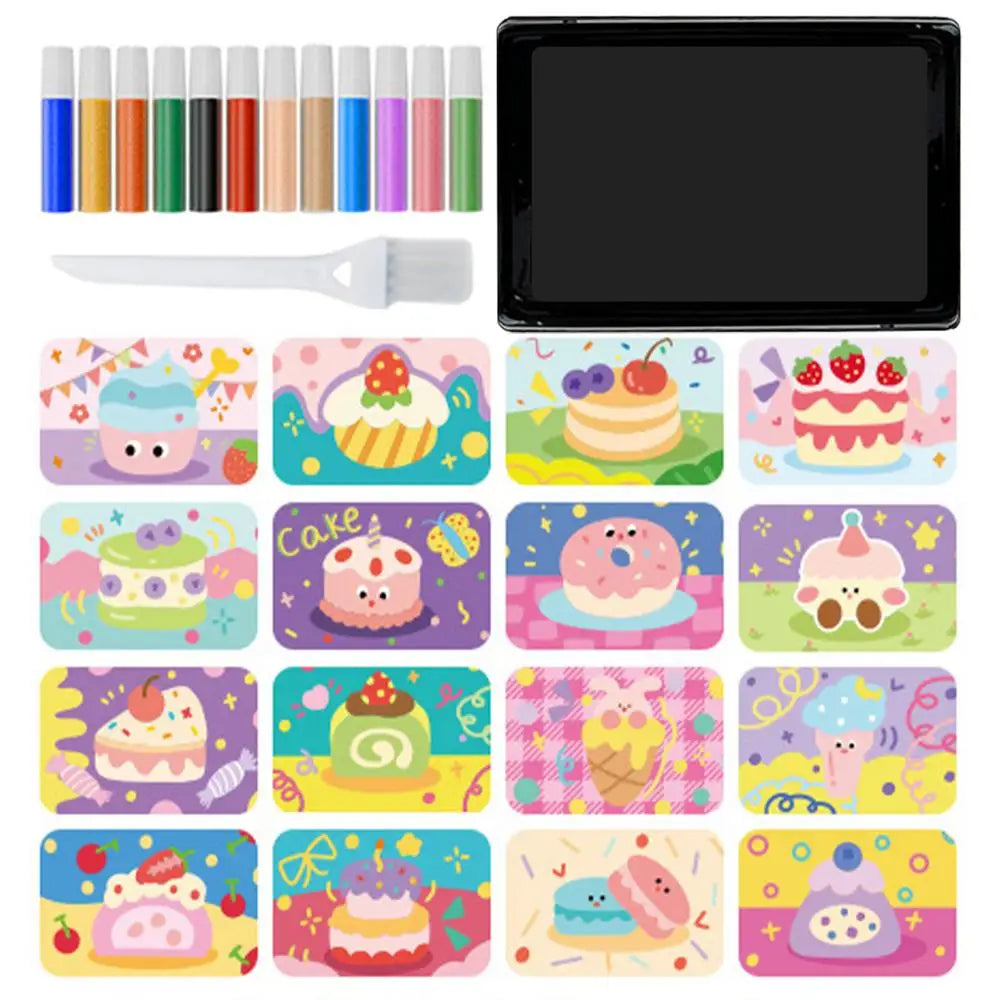 Kits de arte de arena para niños, 12 colores de arena, 16 imágenes , 1 bandeja, 1 herramienta de arte con pincel