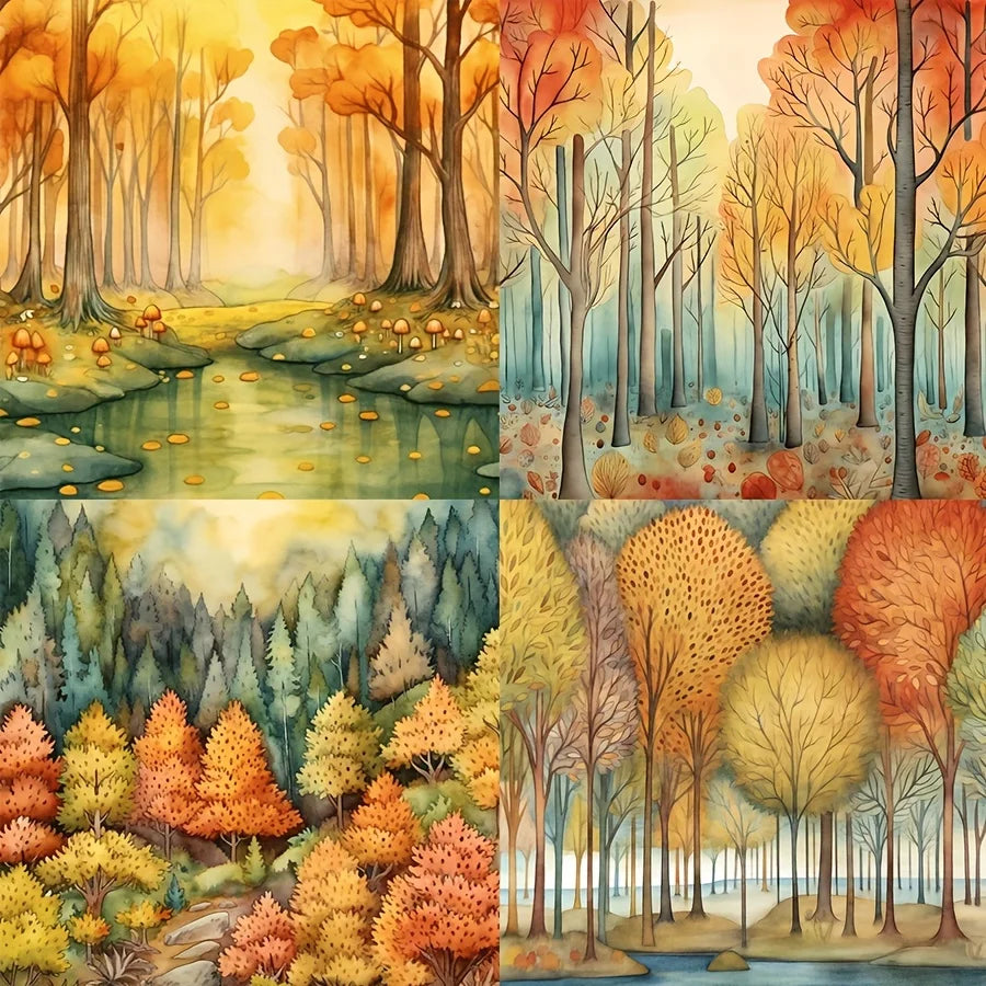 Juego de papel de fondo y pegatinas, acogedor otoño con bosque para decoración de álbum, 42 piezas
