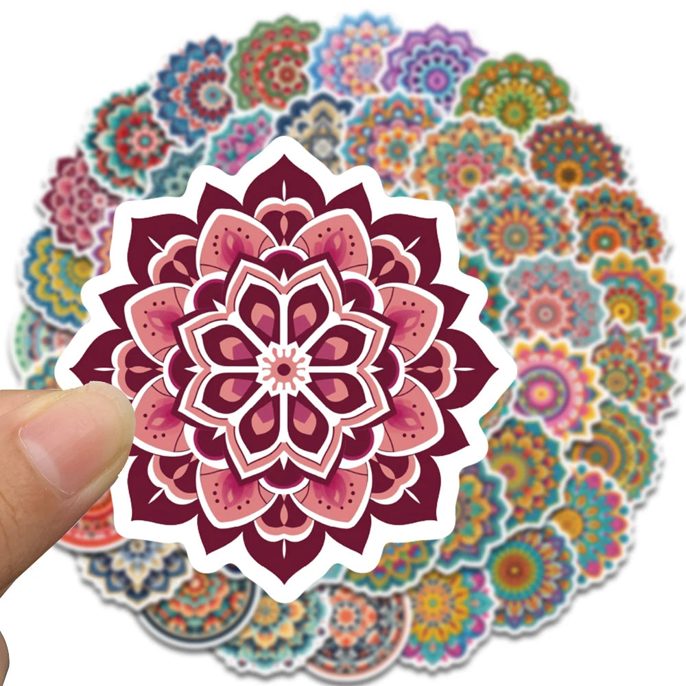 Pegatinas de flores de Mandala para decoración, calcomanías impermeables de estilo Retro, 50 piezas