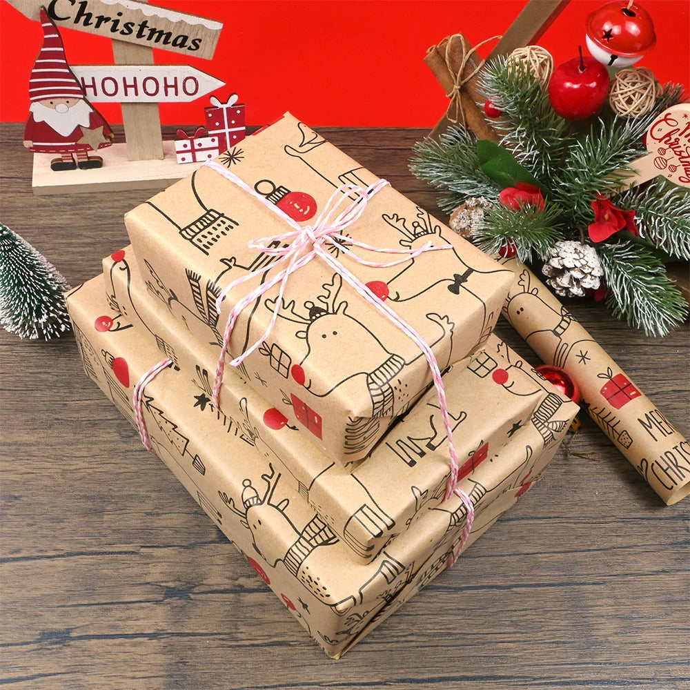 1 rollo de papel de regalo navideño de 44 cm x 15 mts aprox., papel Kraft con diseño de ciervo encantador