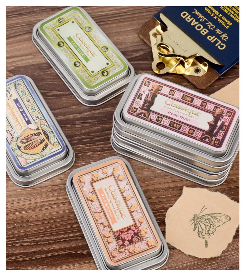 Almohadillas de tinta japonesas Classique, tinta aceitosa de Color Retro, almohadilla de tinta de secado rápido, sello de caja de Metal resistente al agua, 12 colores disponibles, 1 ud.