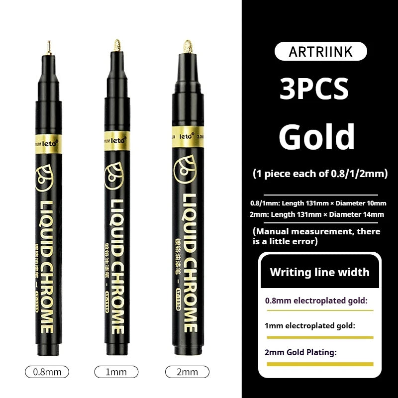 Bolígrafos de pintura espejo, tinta plateada, dorada y otros, punta de escritura de 1/2mm para modelo de Metal, madera, plástico y piedra, 1/6 Uds.