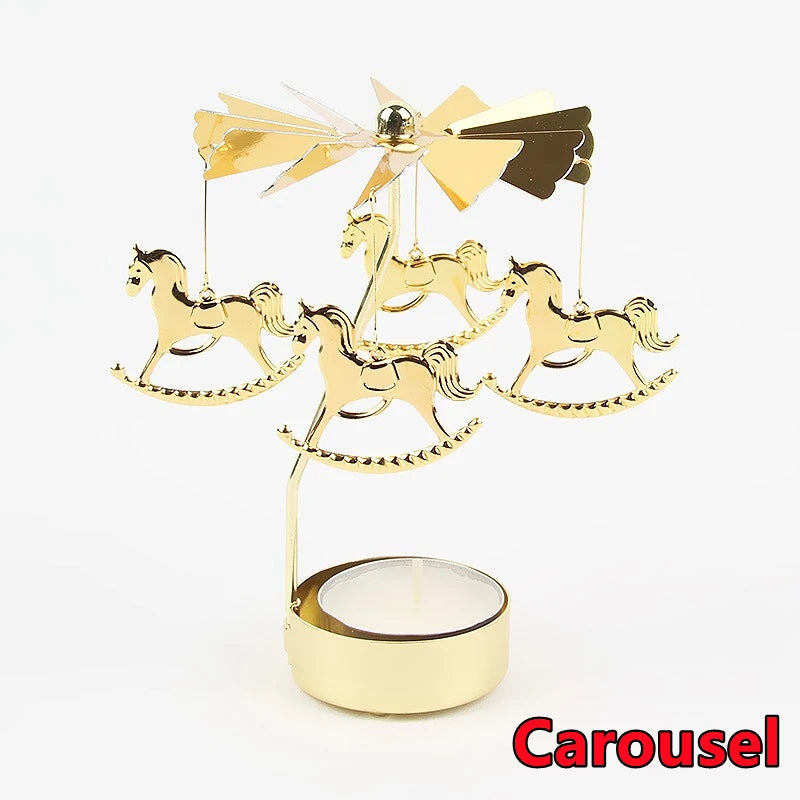 Porta velas giratorio de metal para decoración de Navidad