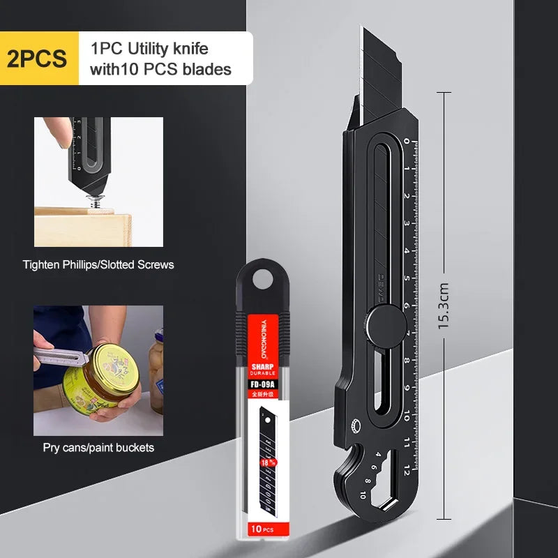 Cuchillo cartonero multiusos de acero inoxidable 6 en 1, abrelatas multifunción, portátil, para oficina, hogar