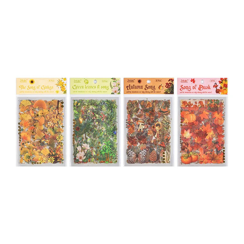 8 páginas, Vintage de otoño, impermeables, pegatinas en bolsa
