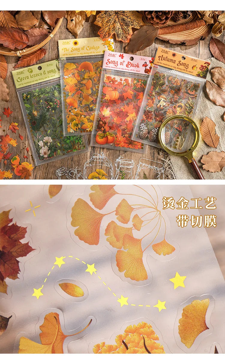 8 páginas, Vintage de otoño, impermeables, pegatinas en bolsa