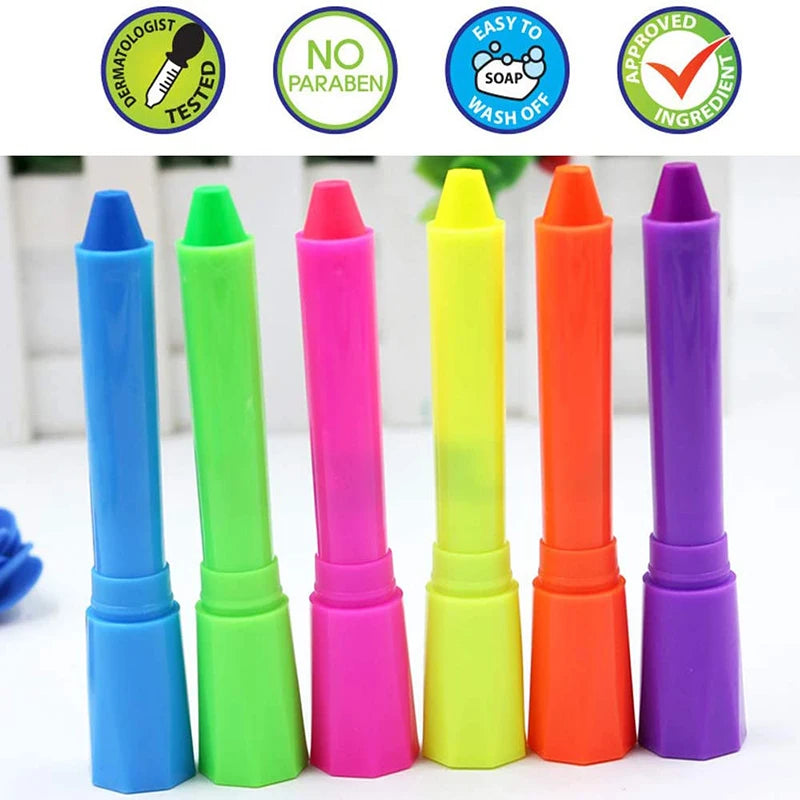 Juego de crayones de pintura para cara y cuerpo, marcador de maquillaje fluorescente, brillante, para Halloween, 6 uds.