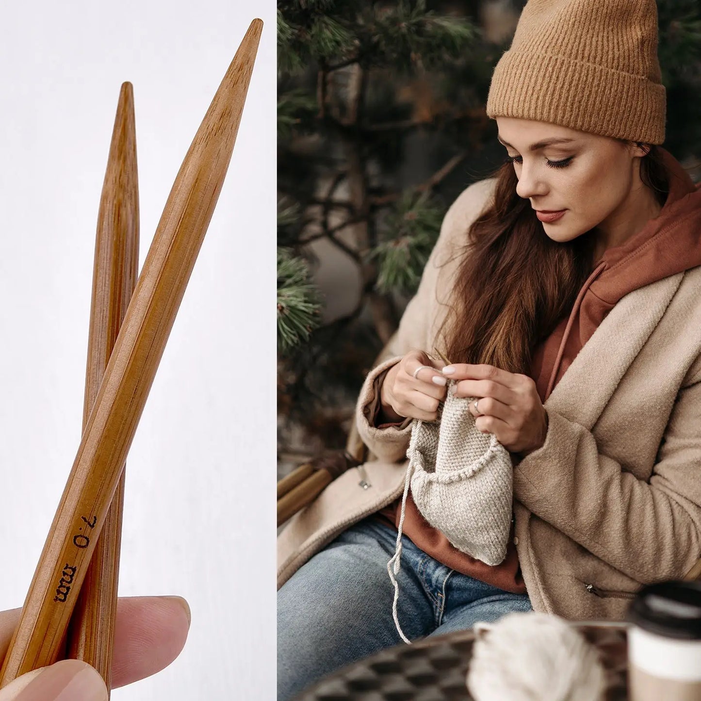 Palillos de tejer de bambú de 3-10mm, agujas circulares con aro de tubo de acero inoxidable para tejer a mano