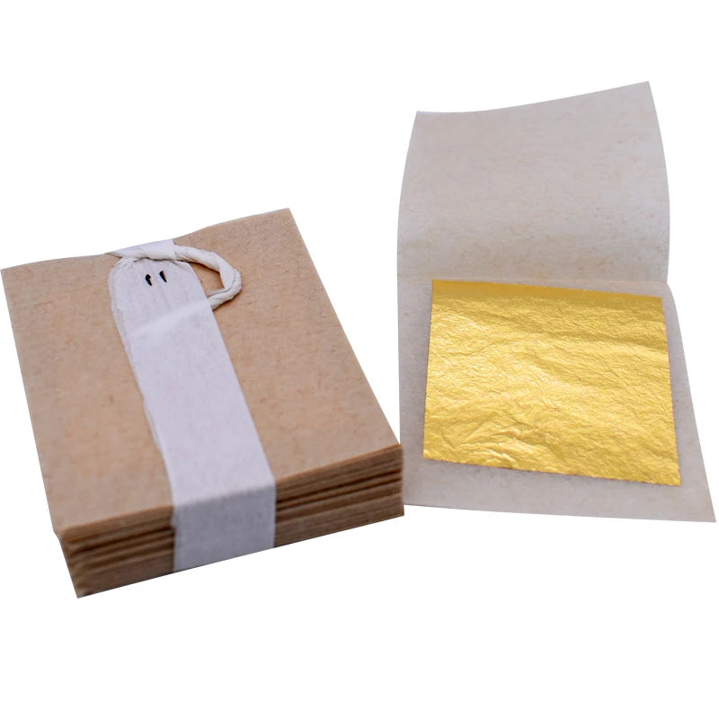 100 Uds. Hoja de oro puro de 24 k 9,33x9,33 cm. Contenido 99% hoja de lámina de oro real