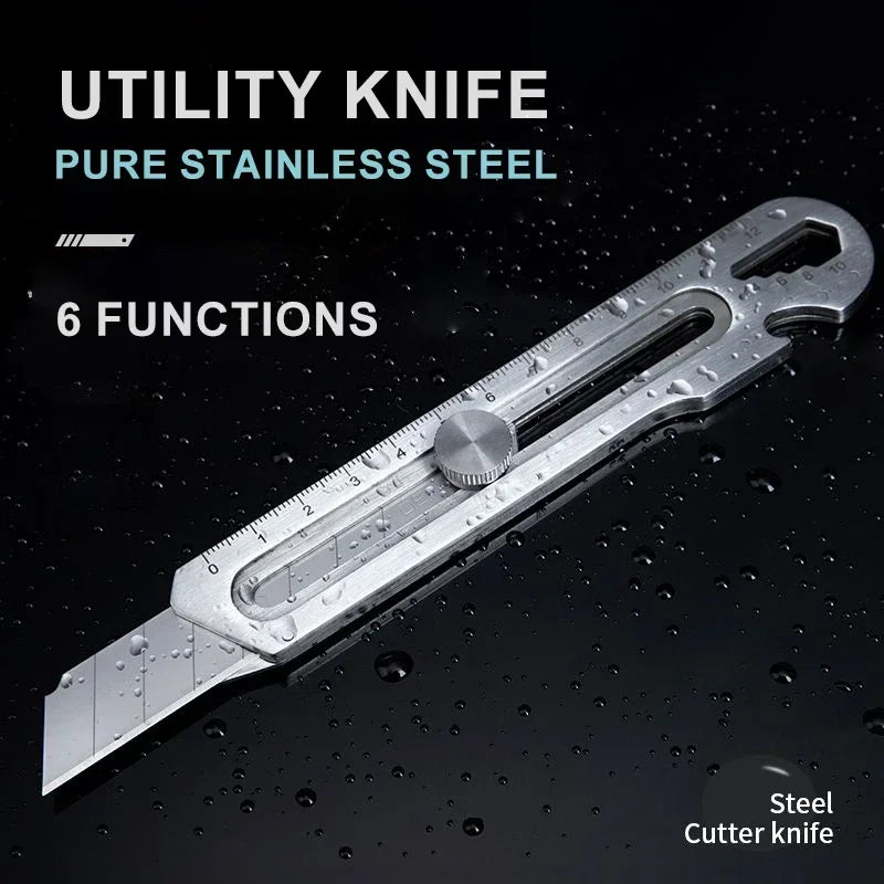 Cuchillo cartonero multiusos de acero inoxidable 6 en 1, abrelatas multifunción, portátil, para oficina, hogar