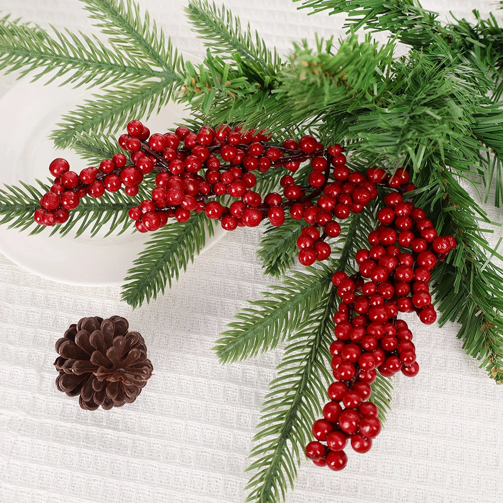 Simulación de bayas rojas artificiales, ramas de frutas navideñas para árbol de Navidad, adornos de mesa, decoración de corona