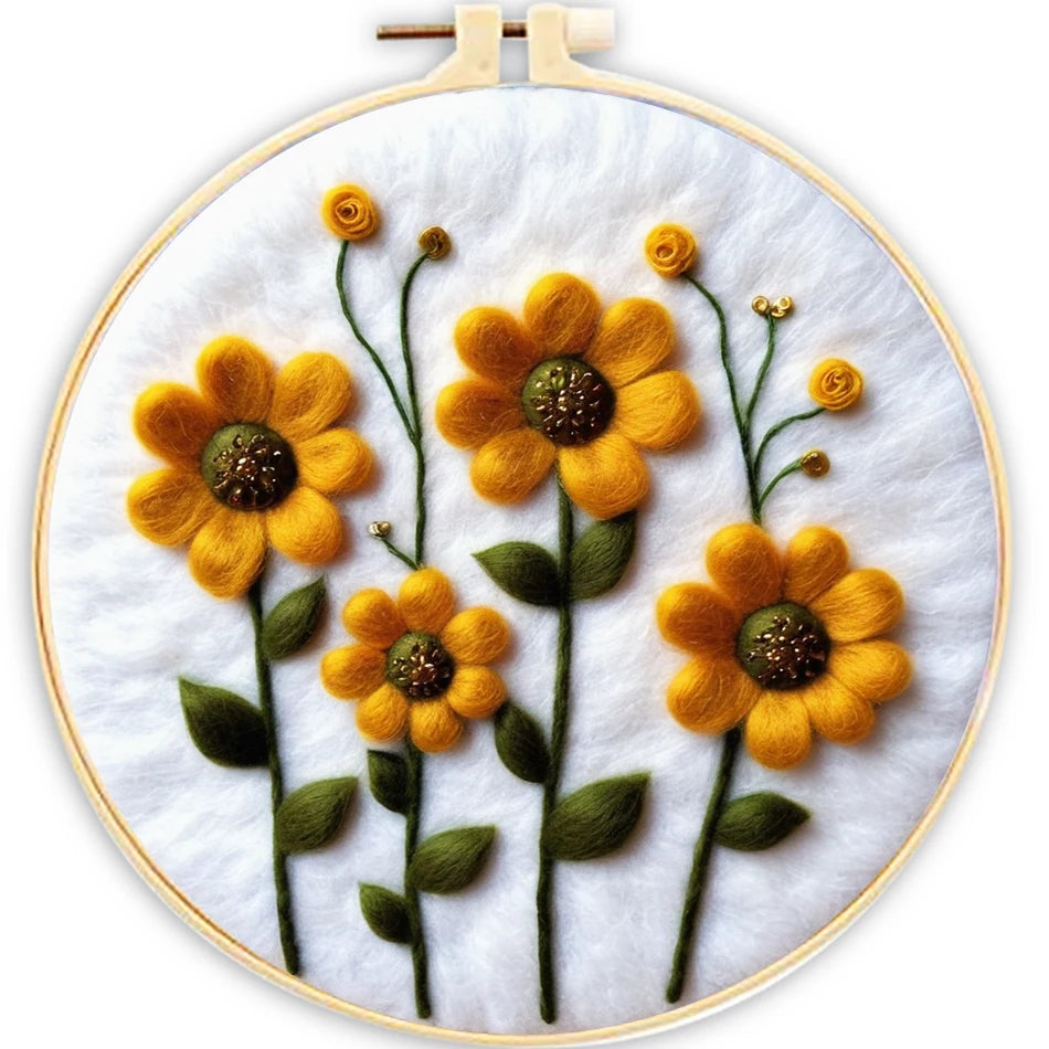 Kit de bordado de fieltro de lana, de flores del campo