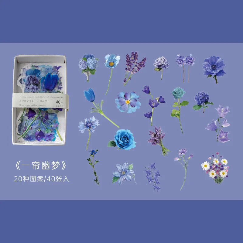 40 hojas de stickers vintage de plantas y flores