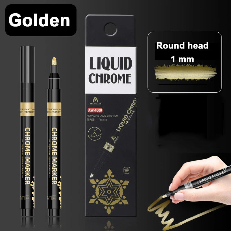 Rotulador de espejo cromado de 0,7mm, 1mm, 2mm, bolígrafo de pintura reflectante , marcador permanente de cobre dorado y plateado, 1 ud.