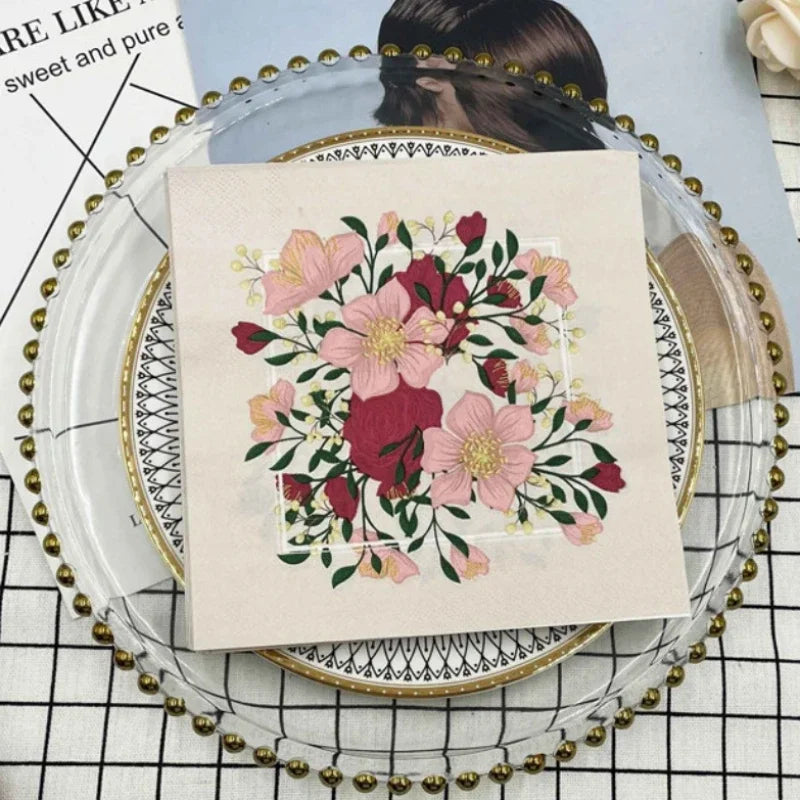 Servilletas con estampado de flores y hierba, de alta calidad