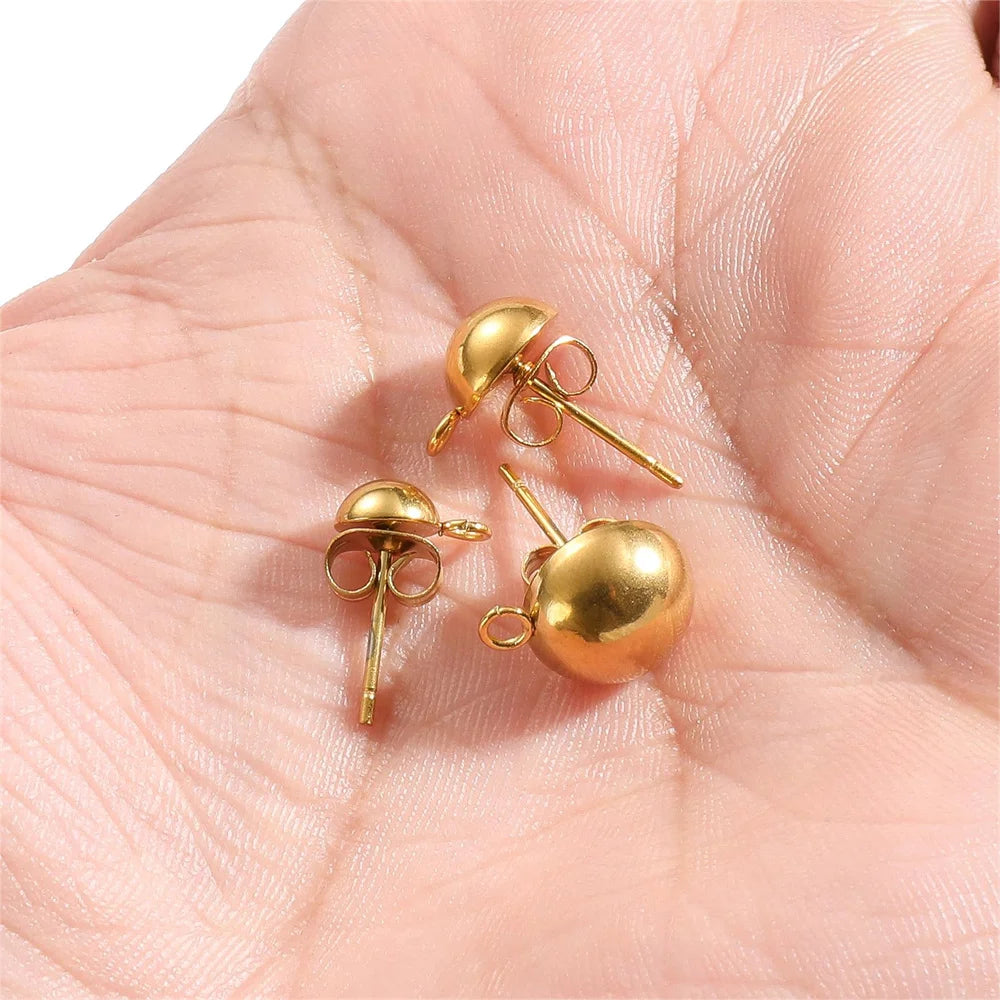10 Uds. de aros de acero inoxidable de 6mm/8mm/10mm, base sólida, media bola, con anillo abierto para hacer pendientes