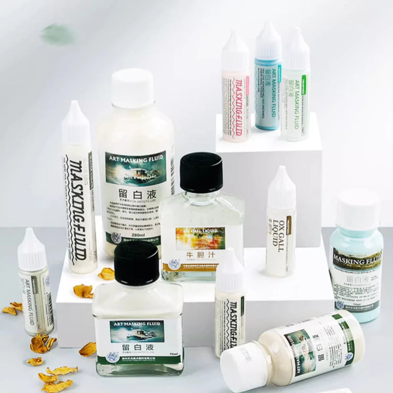 Tinta de enmascaramiento para acuarela, botella de Gel blanco líquido, tubo de aguja, pintura líquida blanca de acuarela