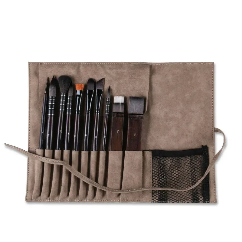 Juego de pinceles de pintura de acuarela de pelo de nailon de imitación de ardilla, de alta gama, juego de 10 piezas en bolso de tela Oxford