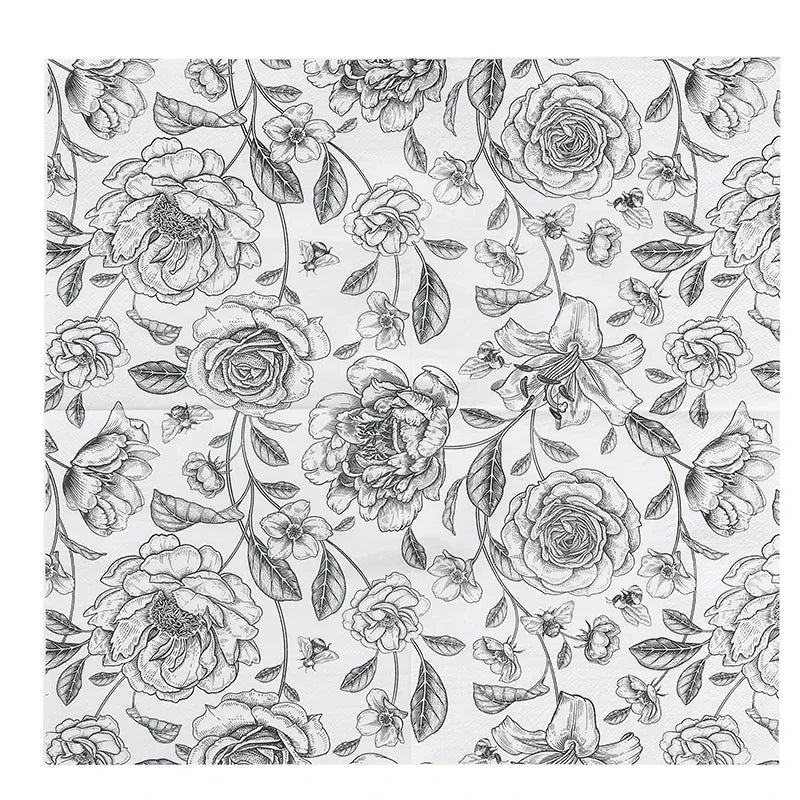Servilletas de papel con estampado de Rosa, blanco y negro, 20 hojas.