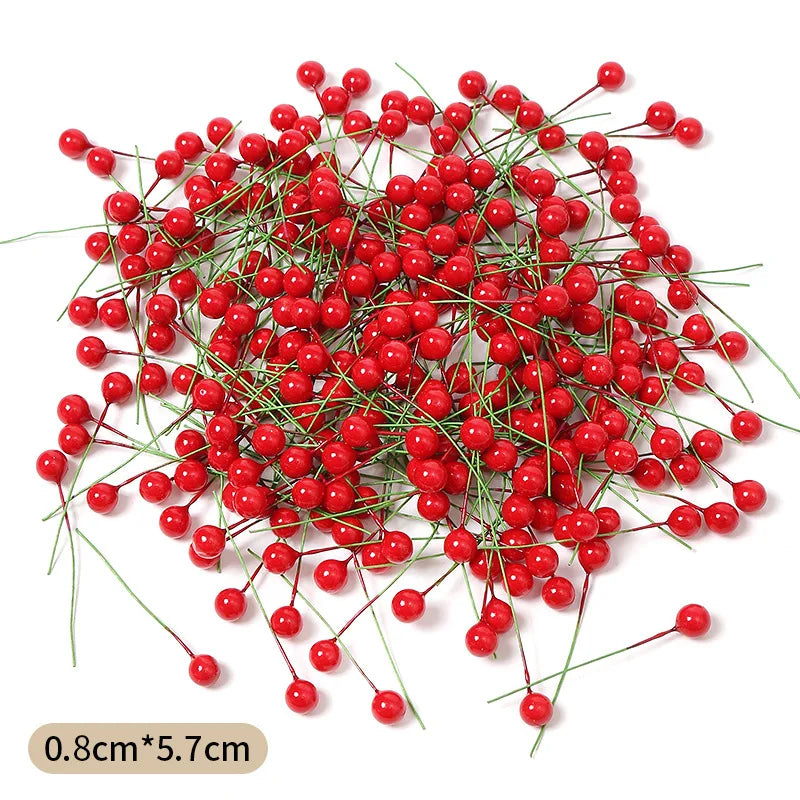 Adornos para decoración navideña, adornos de árbol de Navidad de bayas rojas, 50/100 piezas