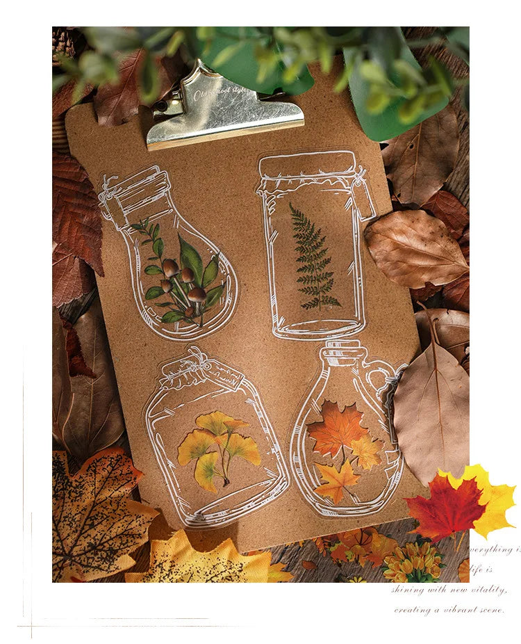 8 páginas, Vintage de otoño, impermeables, pegatinas en bolsa