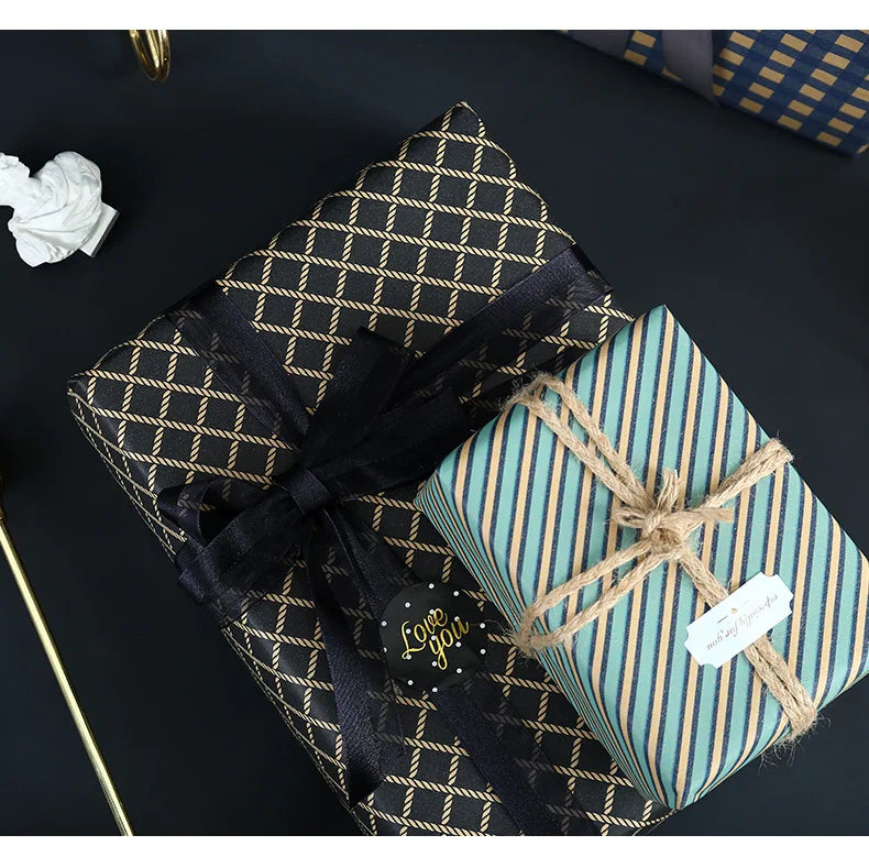 Papel de regalo Kraft clásico con entramado plegable de 50x70cm, embalaje de regalo azul, papel artesanal
