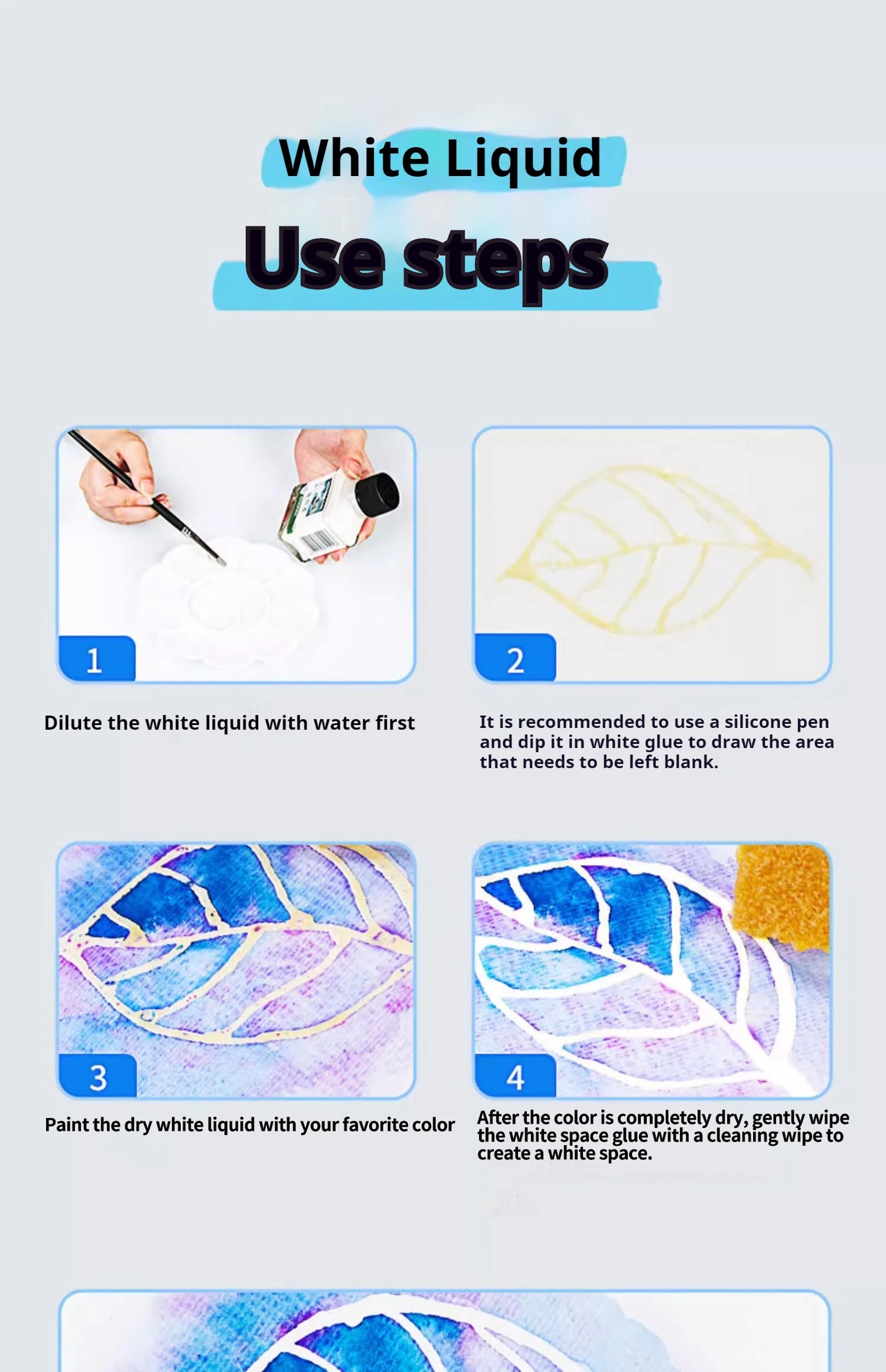 Tinta de enmascaramiento para acuarela, botella de Gel blanco líquido, tubo de aguja, pintura líquida blanca de acuarela