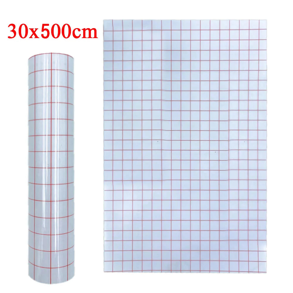 Rollo de 30cm x 500cm, cinta de aplicación de vinilo transparente, rejilla de alineación, cinta de papel de transferencia, cinta adhesiva de transferencia para calcomanía