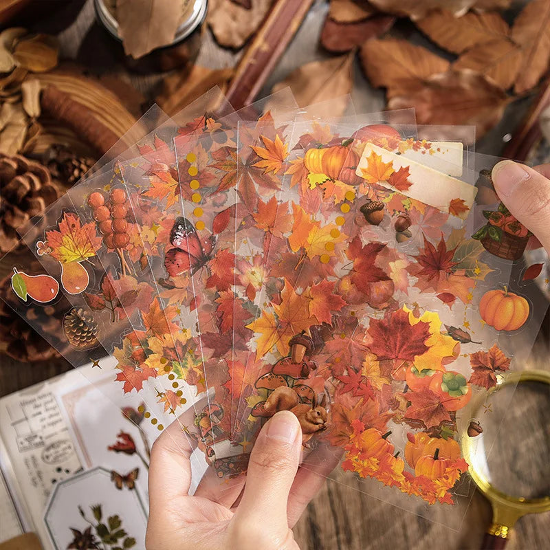8 páginas, Vintage de otoño, impermeables, pegatinas en bolsa