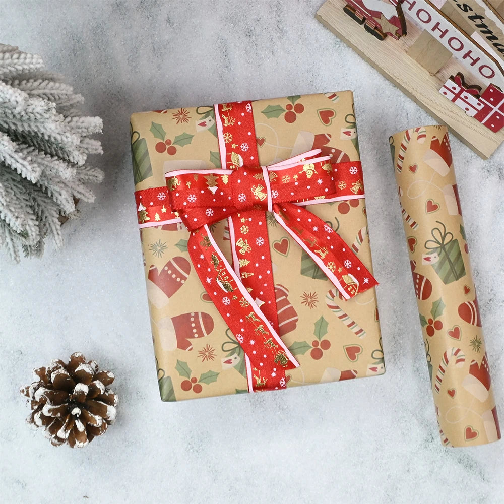 1 rollo de papel de regalo navideño de 44 cm x 15 mts aprox., papel de regalo con sombrero y guante, adornos navideños