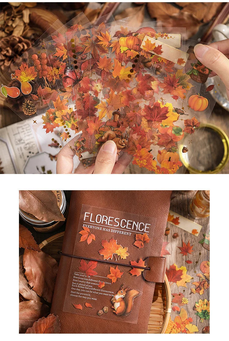 8 páginas, Vintage de otoño, impermeables, pegatinas en bolsa
