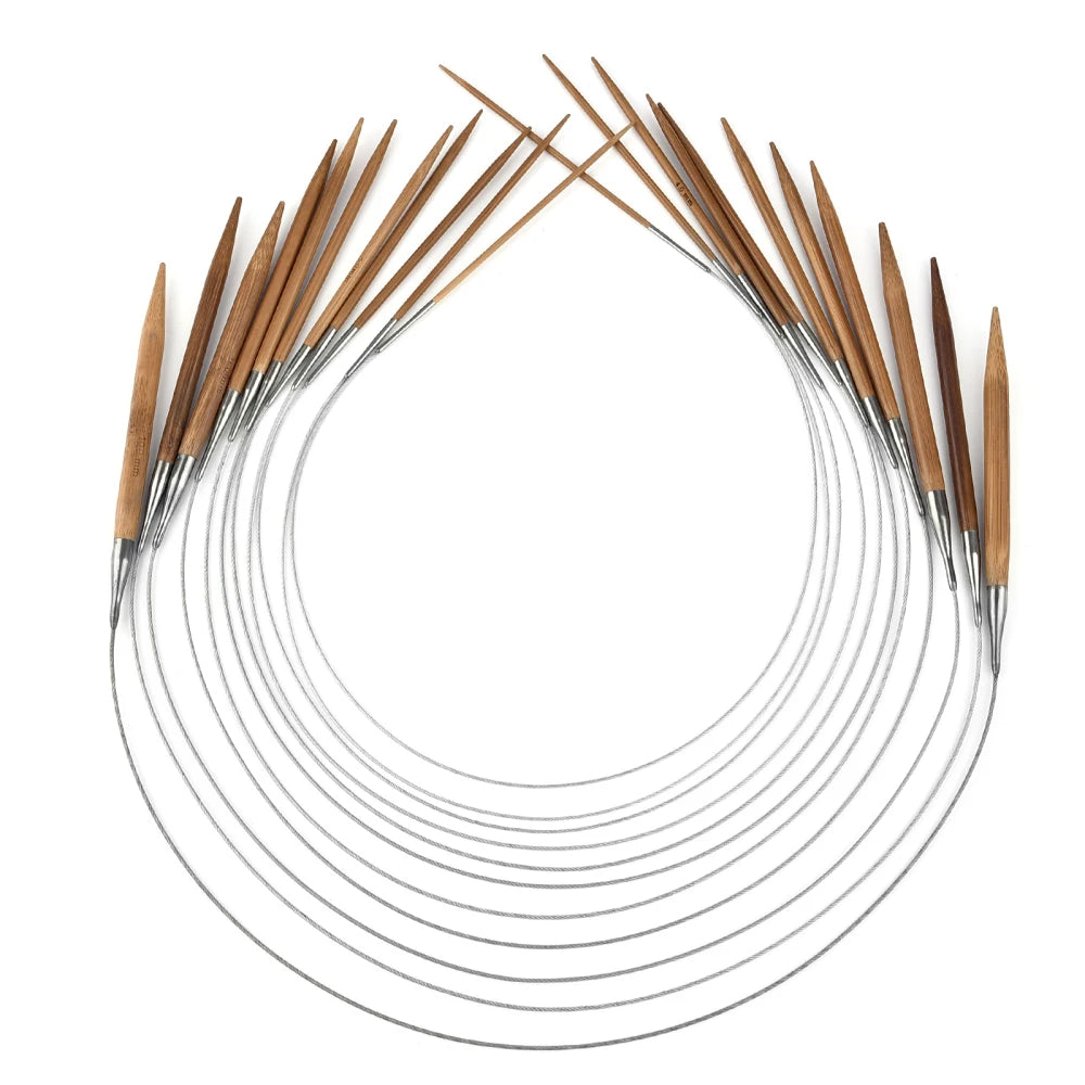Palillos de tejer de bambú de 3-10mm, agujas circulares con aro de tubo de acero inoxidable para tejer a mano