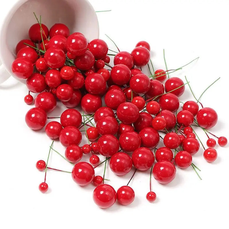 Adornos para decoración navideña, adornos de árbol de Navidad de bayas rojas, 50/100 piezas