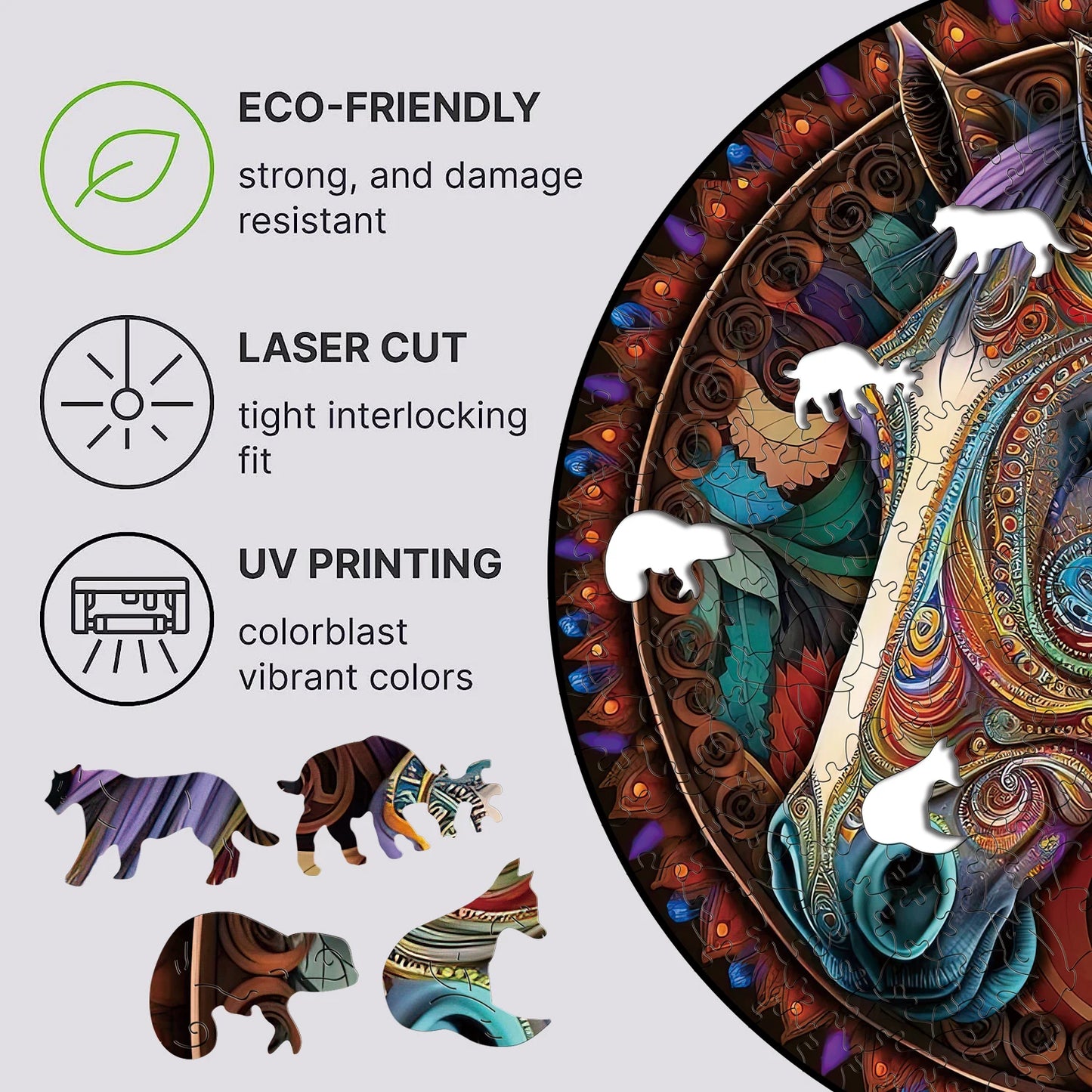 Rompecabezas de madera 3D para adultos y niños, juego de mesa con diseño de Mandala y caballo, Juguetes Retro, con caja de regalo