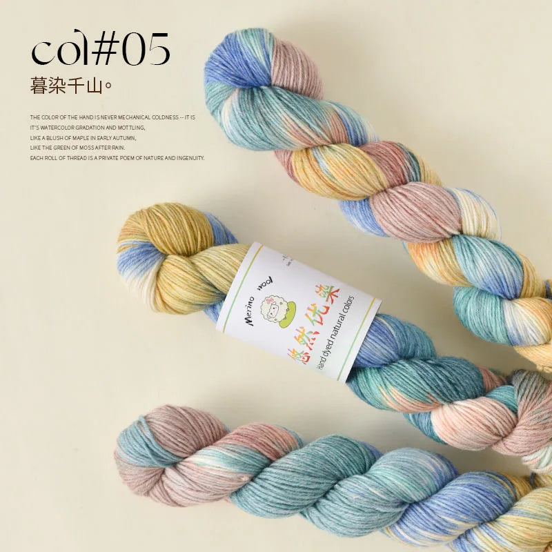 1 rollo de 100g/rollo de lana Merino colorido, tejido de arcoíris para bebé