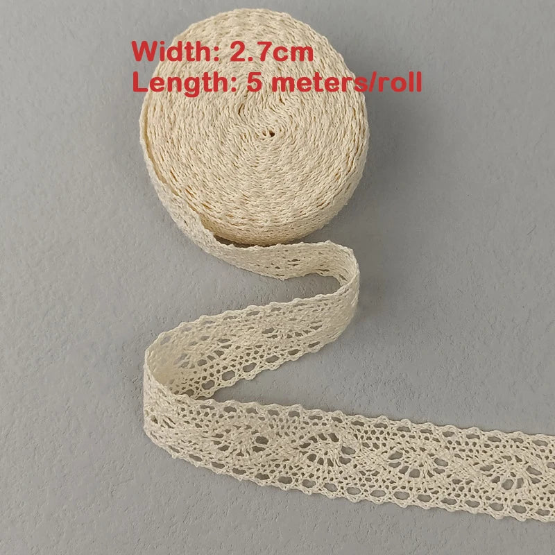 Cinta de encaje de algodón para costura, accesorio de 5M para costura color Beige.
