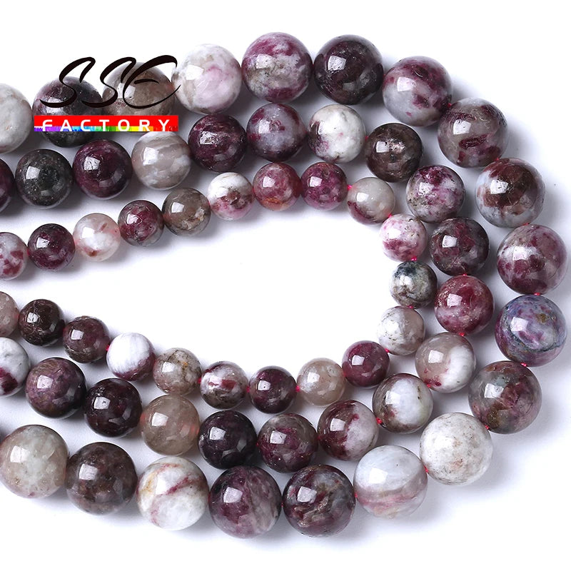 Cuentas de turmalina con flor de ciruela Natural auténtica para la fabricación de joyas, cuentas redondas sueltas A + de 6, 8, 10mm y 15"
