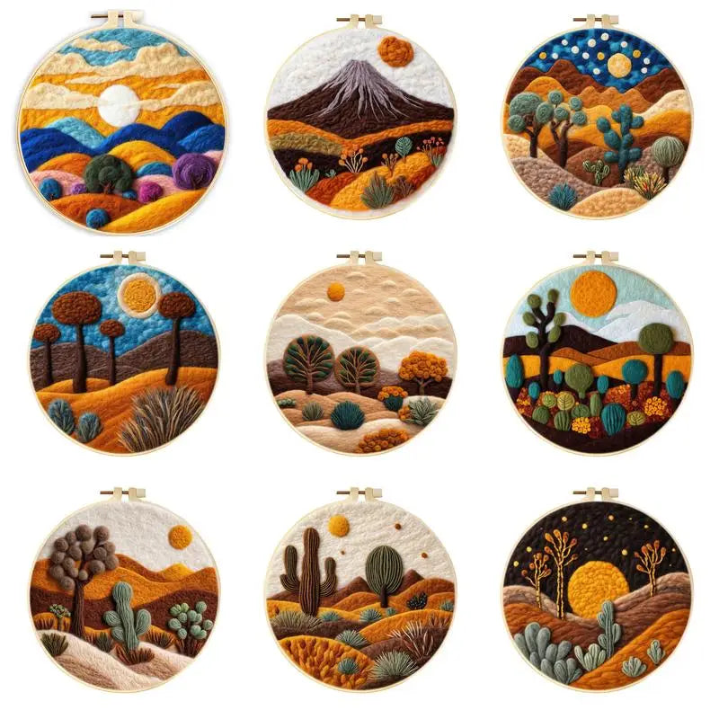 Kit de fieltro con diseño de paisaje, herramientas completas de fieltro con aguja