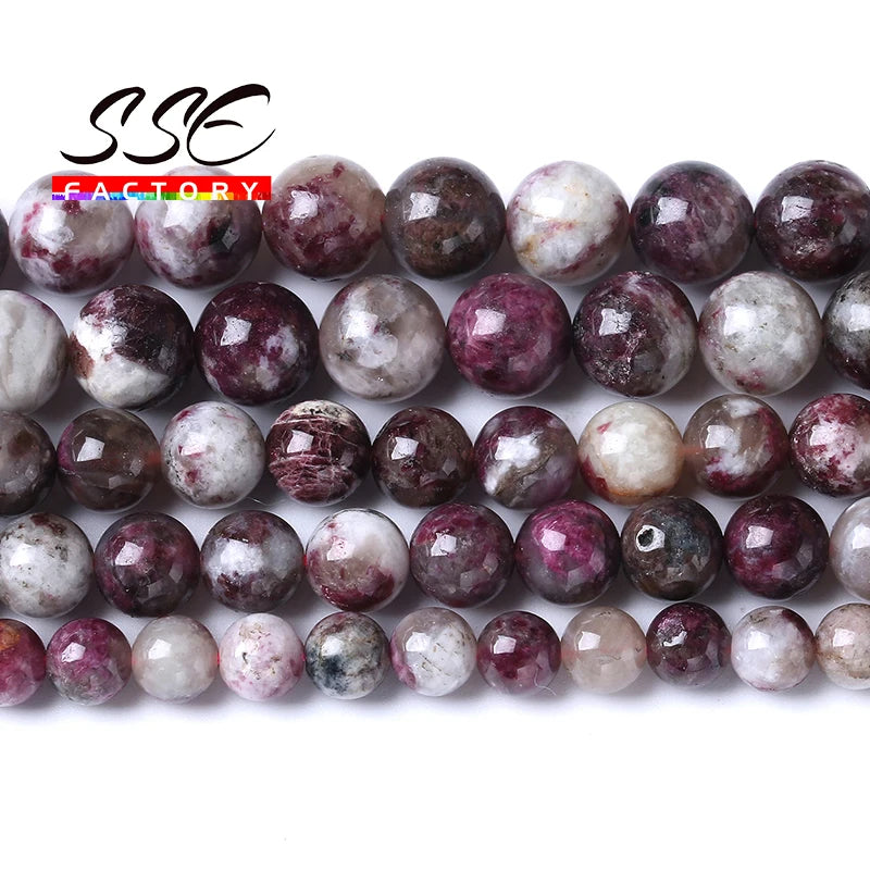 Cuentas de turmalina con flor de ciruela Natural auténtica para la fabricación de joyas, cuentas redondas sueltas A + de 6, 8, 10mm y 15"