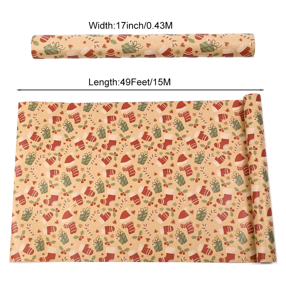 1 rollo de papel de regalo navideño de 44 cm x 15 mts aprox., papel de regalo con sombrero y guante, adornos navideños