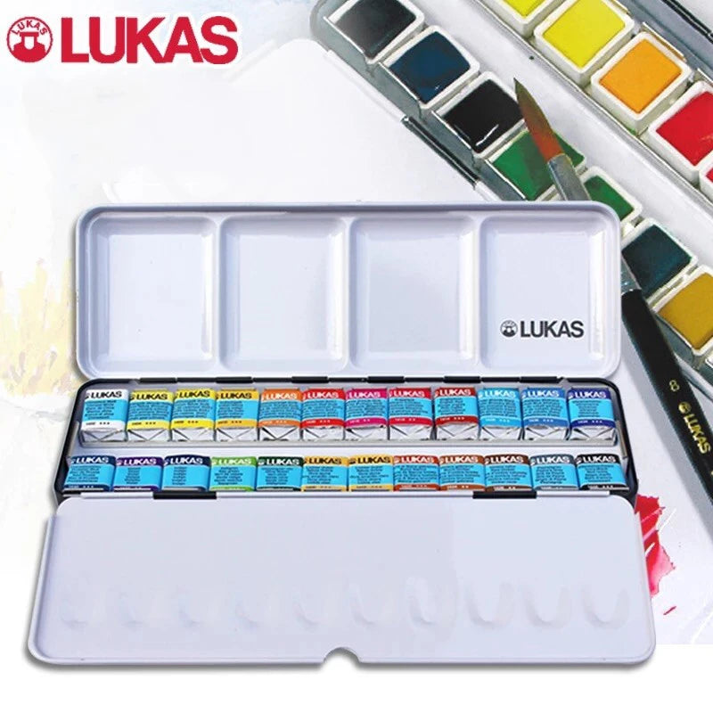 Lukas-pintura de acuarela sólida, pincel de acuarela profesional transparente, caja de Metal, Paleta portátil, 24 colores, Alemania