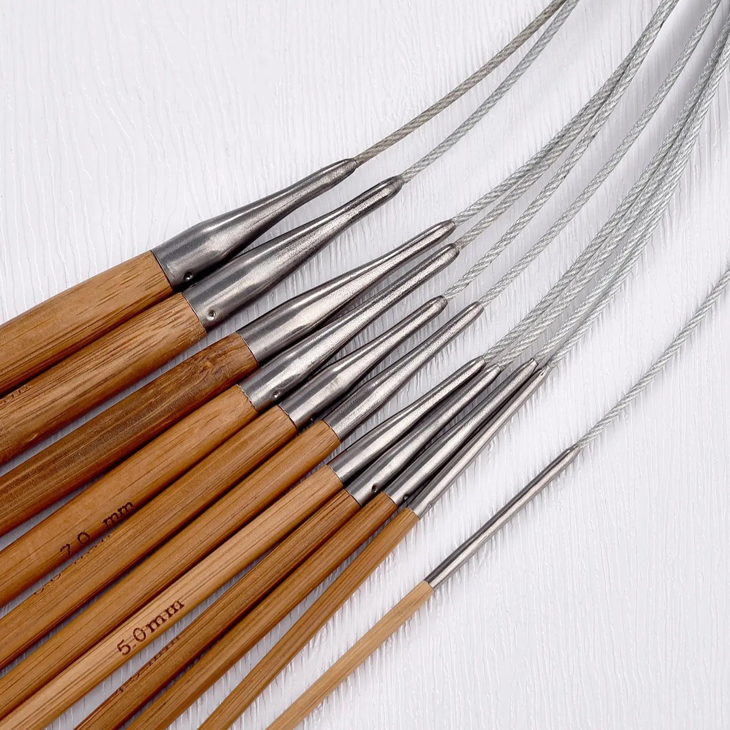 Palillos de tejer de bambú de 3-10mm, agujas circulares con aro de tubo de acero inoxidable para tejer a mano