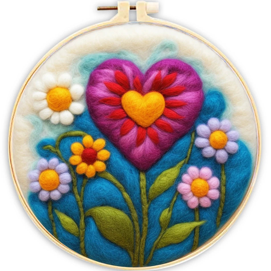 Kit de bordado de fieltro de lana, de flores del campo