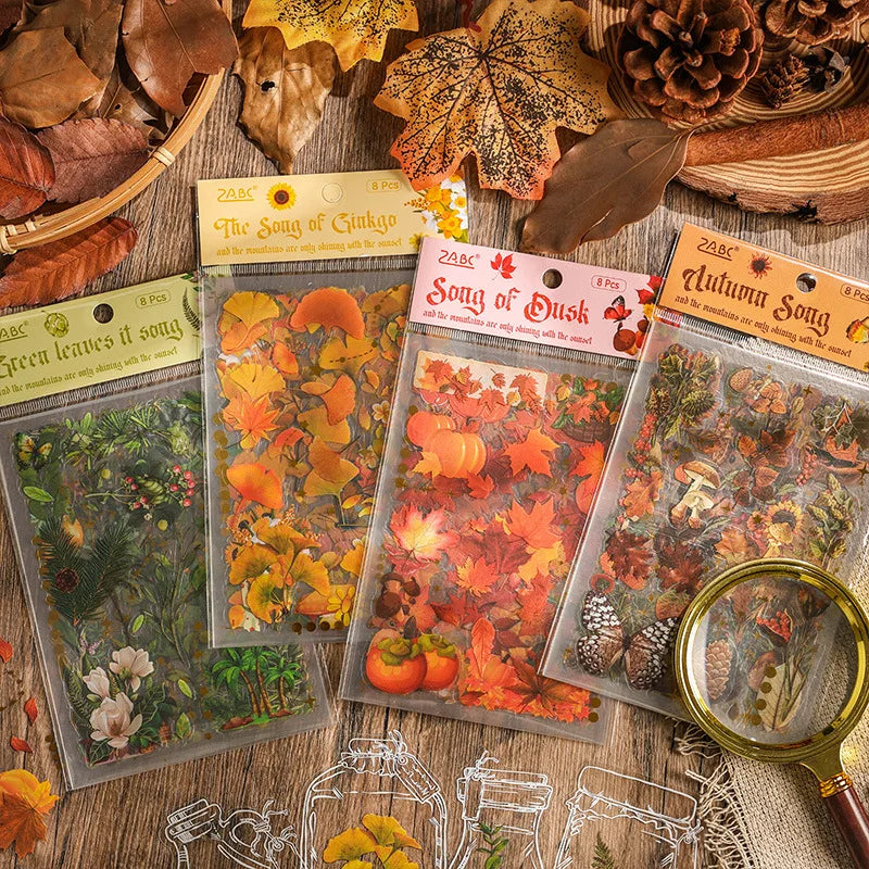 8 páginas, Vintage de otoño, impermeables, pegatinas en bolsa