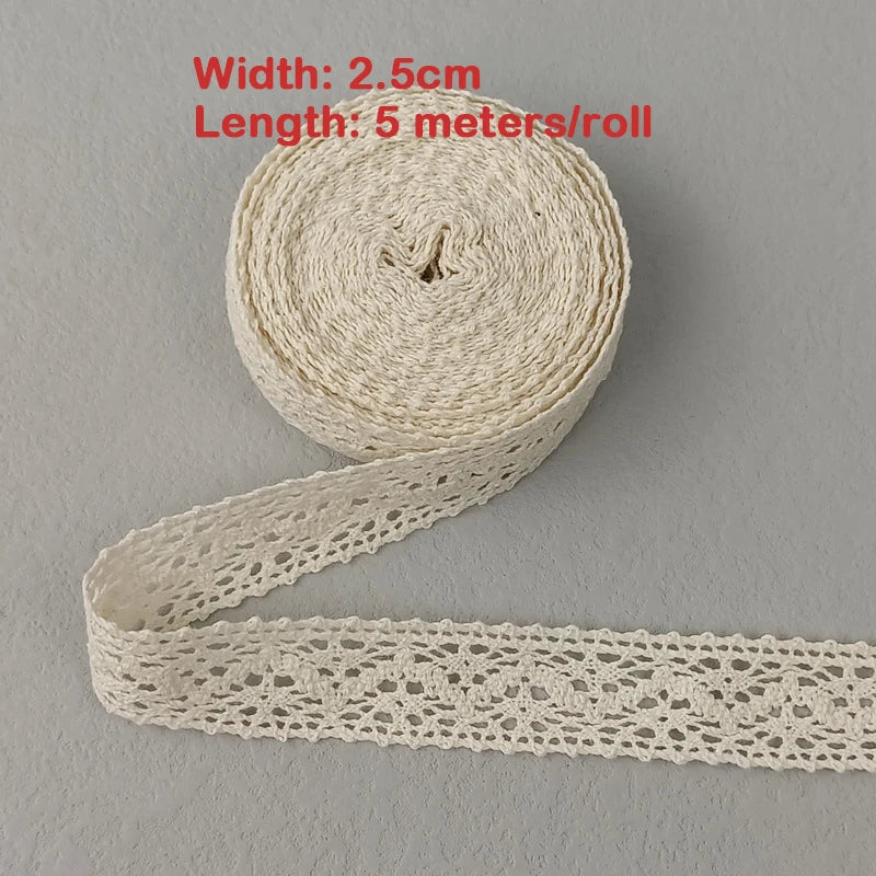 Cinta de encaje de algodón para costura, accesorio de 5M para costura color Beige.