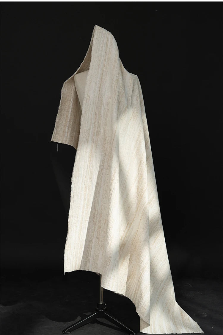 Tela de mezcla de lino y algodón blanco con textura plisada Jacquard antiarrugas