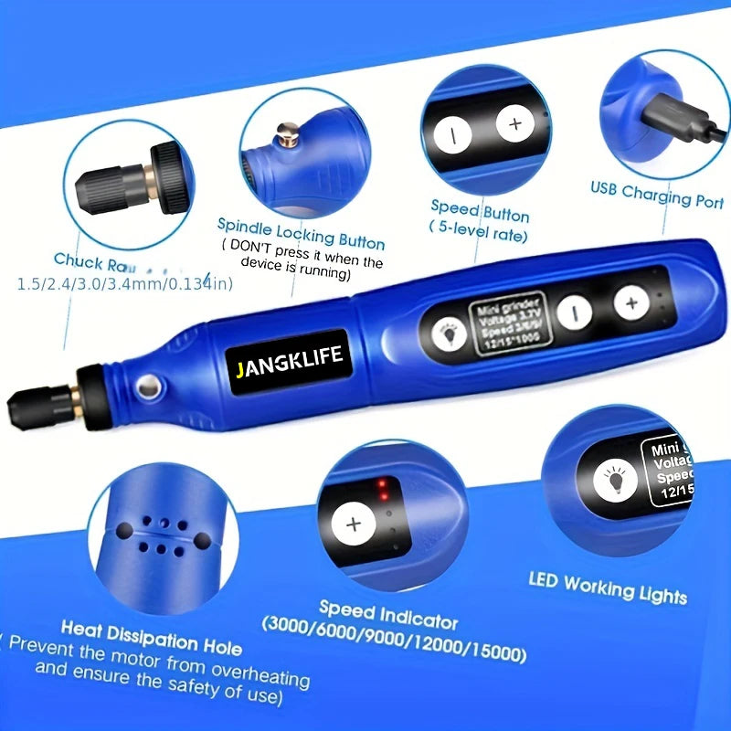 Kit de herramientas rotativas inalámbricas USB, bolígrafo de grabado de carpintería, para joyería, metal, vidrio, Mini Taladro Inalámbrico