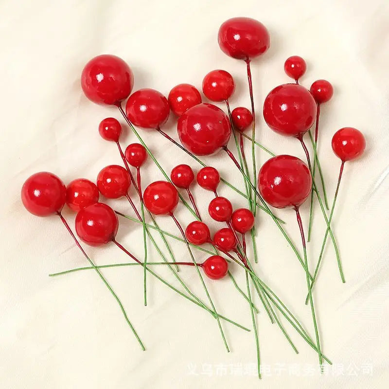 Adornos para decoración navideña, adornos de árbol de Navidad de bayas rojas, 50/100 piezas